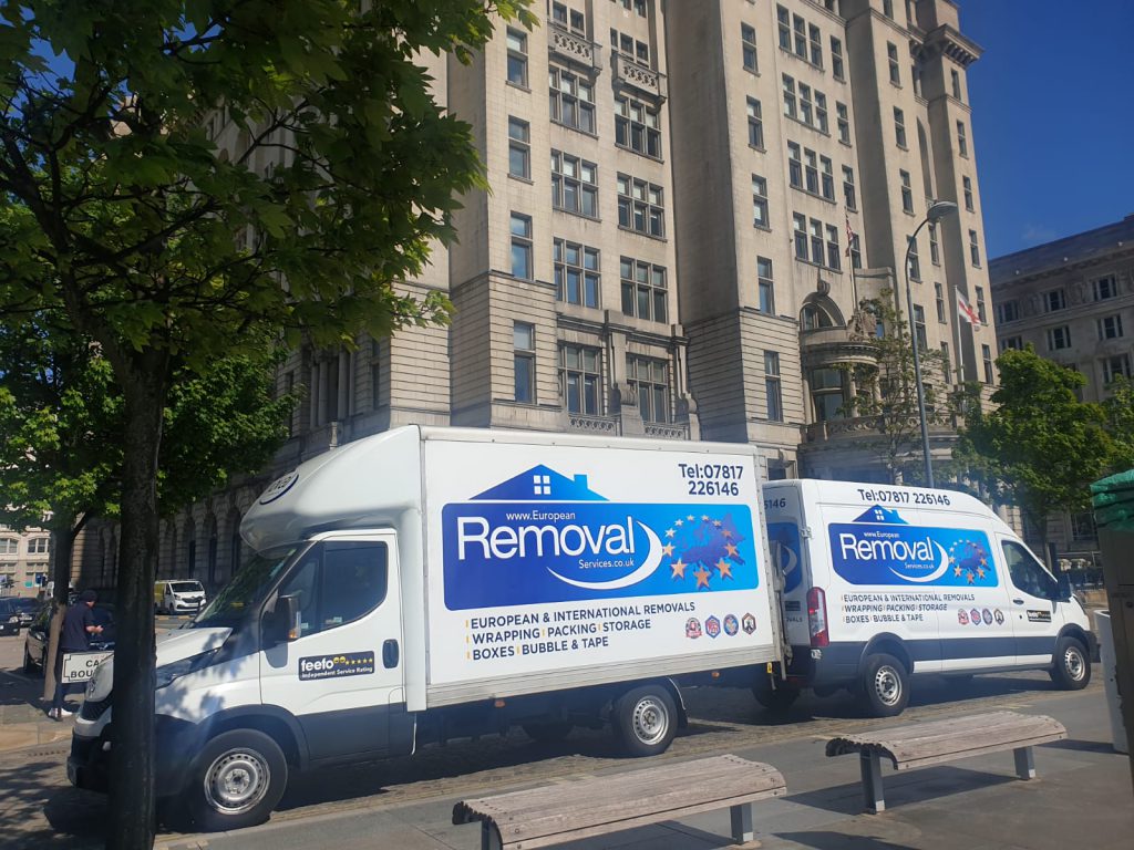 European Removal Services van at Liverpool Pier Head during an office relocation